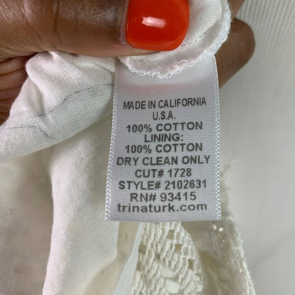 TRINA TURK Womens Size 2 White 3/4 Bell Sleeve V-Neck Crochet Knit Lined  Formal - Picture 9 of 11